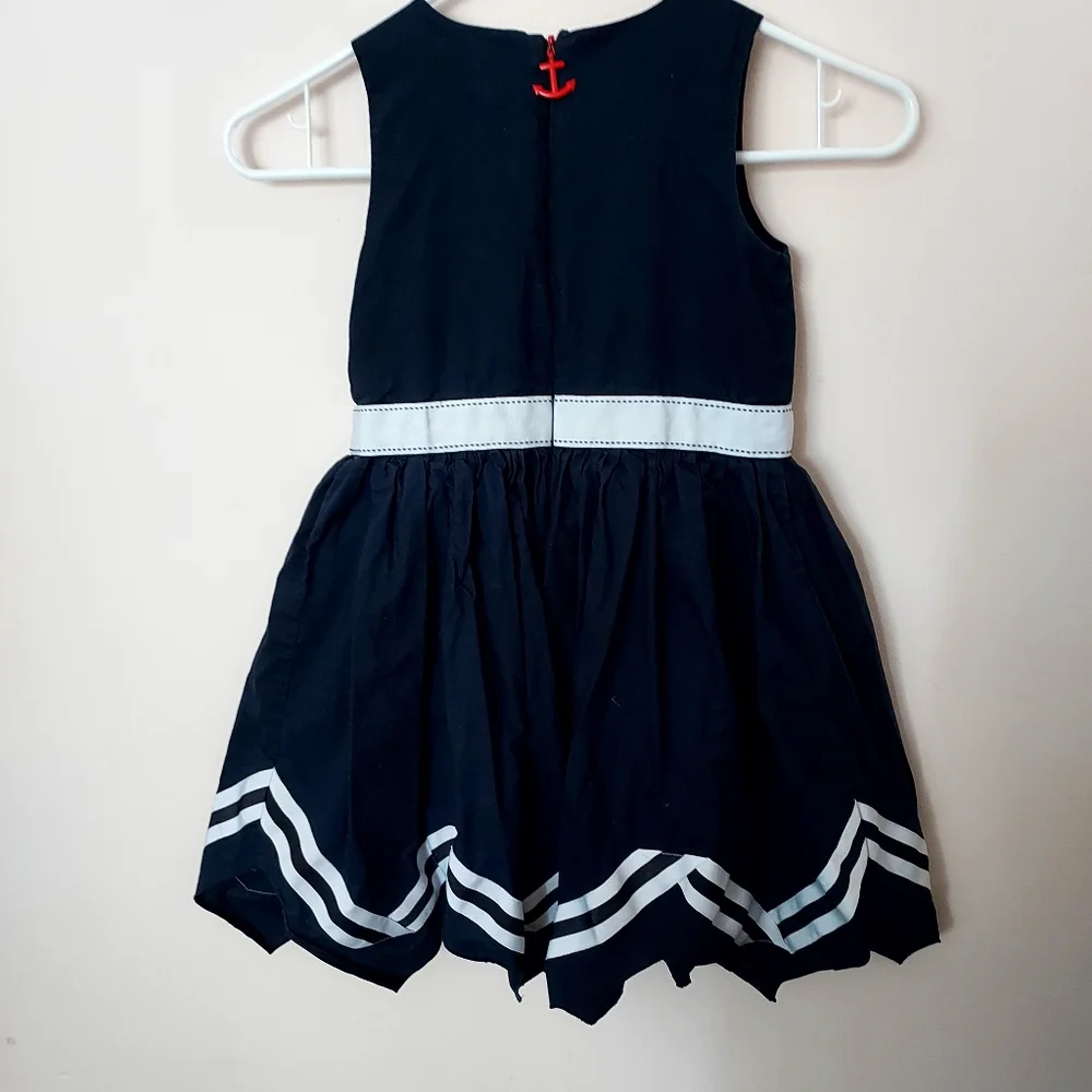 Savannah Navy Sailor Anchor Cotton sharkbite hem dress size 6 Nautical Coastal